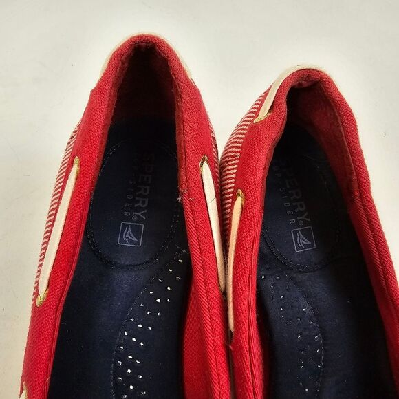 Sperry Clarens Womens Wedge Red white Striped Ropes Espadrilles shoes Size 9.5 M - Picture 8 of 11